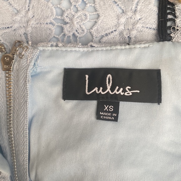 Lulu's Lace Crochet Eyelet Ruffle Hem Mermaid Blue Cocktail Midi Dress Gown - Picture 8 of 10